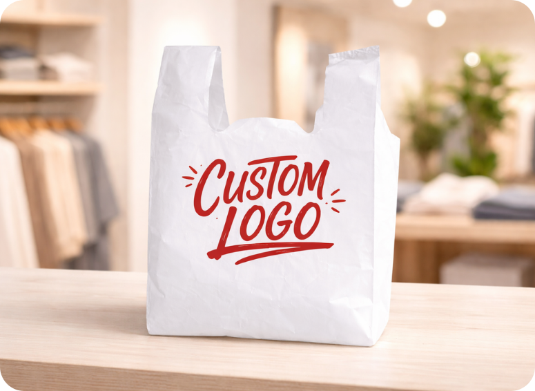 Mẫu in logo thương hiệu lên túi xốp siêu thị 2 quai