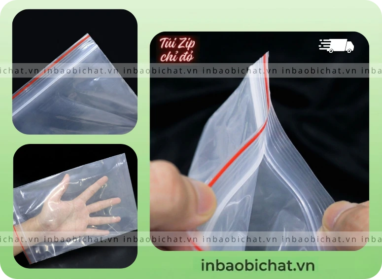 Cấu trúc miệng khóa zipper túi chỉ đỏ