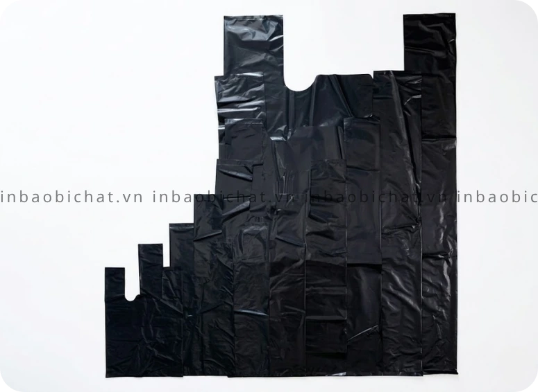 Bảng kích thước thực tế túi PE đen 2 quai từ size nhỏ đến lớn