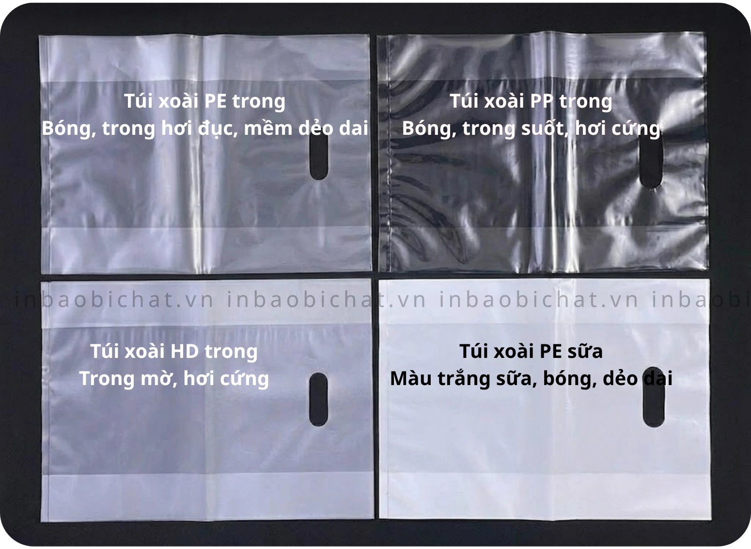 So sánh bề mặt túi hột xoài PE bóng dẻo và túi hột xoài HD nhám mờ