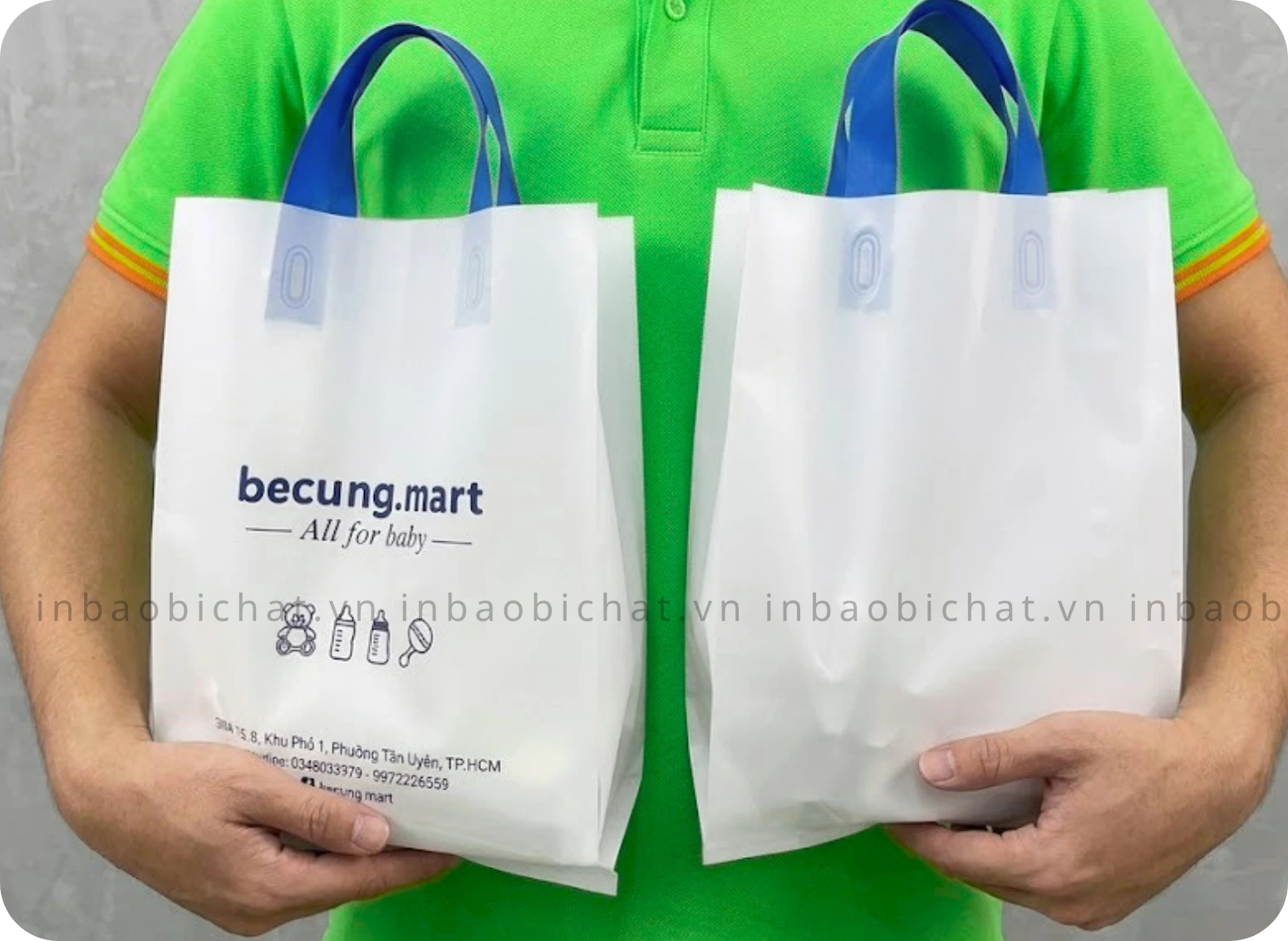 Mẫu túi ép quai trơn không in và có in logo thương hiệu thực tế cho khách hàng