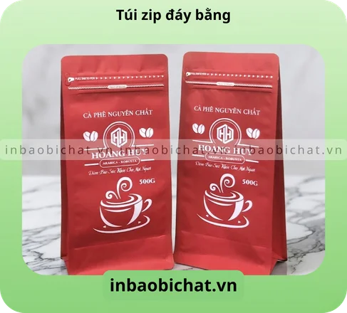 In logo thương hiệu lên túi zip đáy bằng đựng cafe