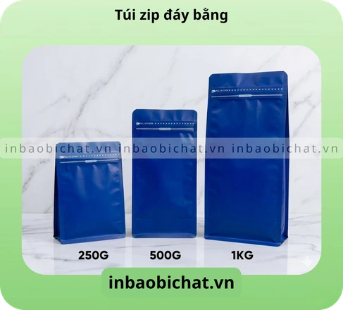 Các kích thước túi zip đáy bằng từ 250g đến 1kg