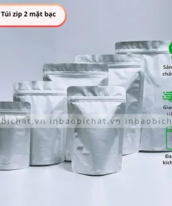 Các size túi zipper 2 mặt bạc đáy đứng dày dặn, chuyên dụng để bảo quản thực phẩm khỏi ánh sáng, độ ẩm và giữ hương vị
