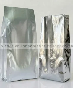 túi bạc đựng cà phê bao gồm túi 4 cạnh bạc mờ và túi bạc bóng xếp hông hàn lưng