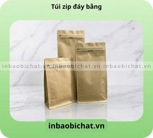 Túi zip đáy bằng chất liệu giấy kraft nâu mang lại cảm giác “vintage” và thân thiện với môi trường.