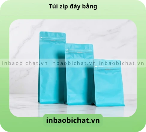 Túi zip đáy bằng màu xanh ngọc màng mờ