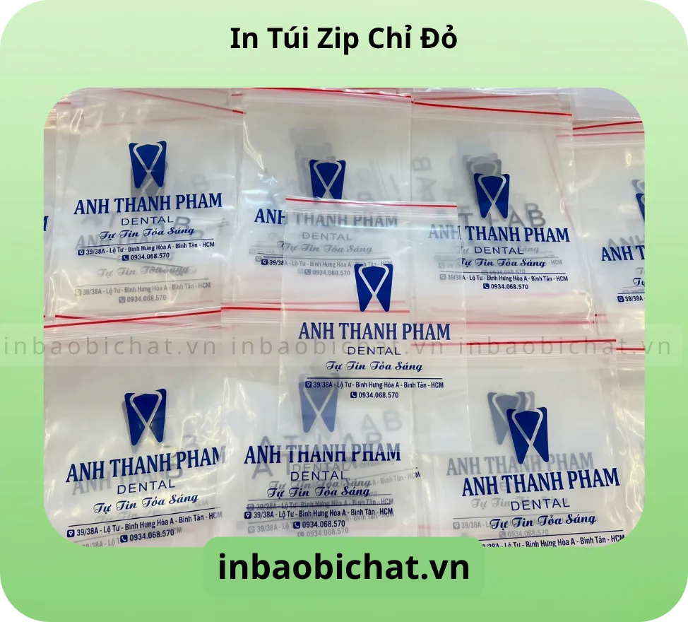 Túi zip chỉ đỏ in 1 màu - 1 mặt