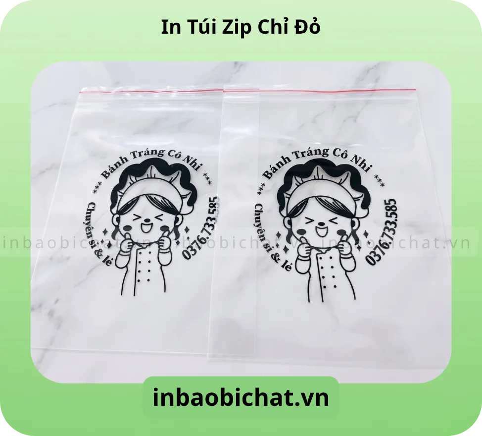 In túi zip chỉ đỏ đựng đồ ăn vặt