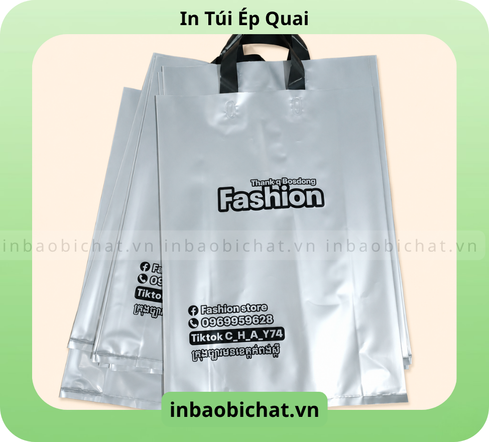 Số lượng in tối thiểu của túi ép quai từ 10kg/size/nội dung in