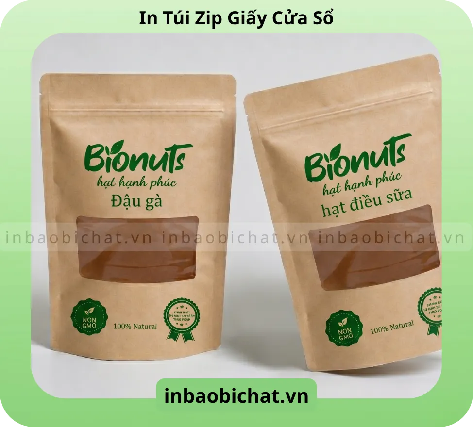Túi zip giấy cửa sổ vuông - In 1 màu 1 mặt