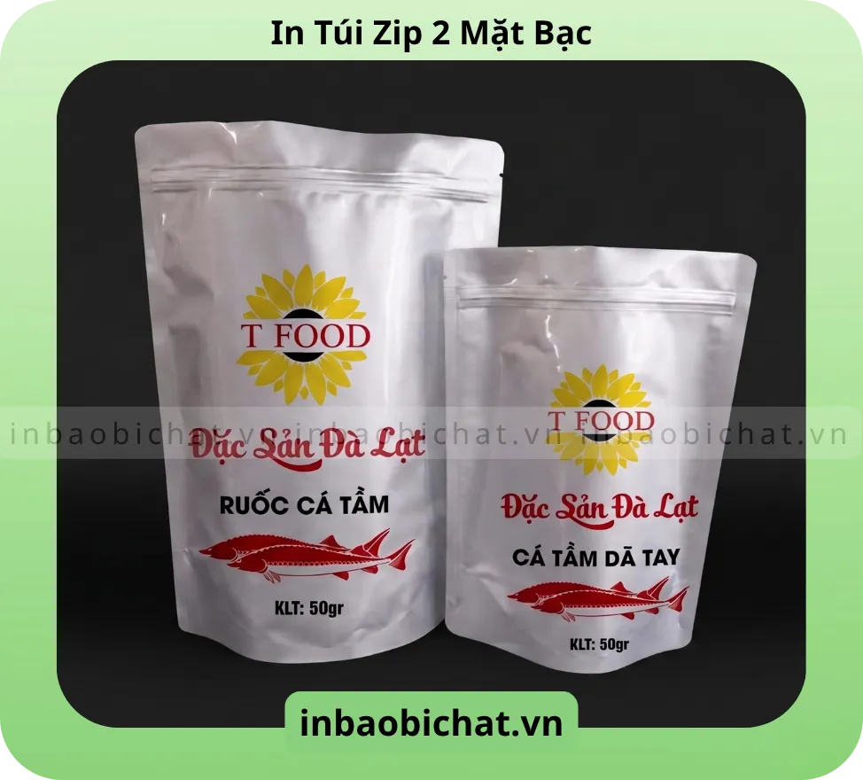 Chất lượng In lụa rõ nét - Thương hiệu sản phẩm nổi bật trên nền túi zip bạc