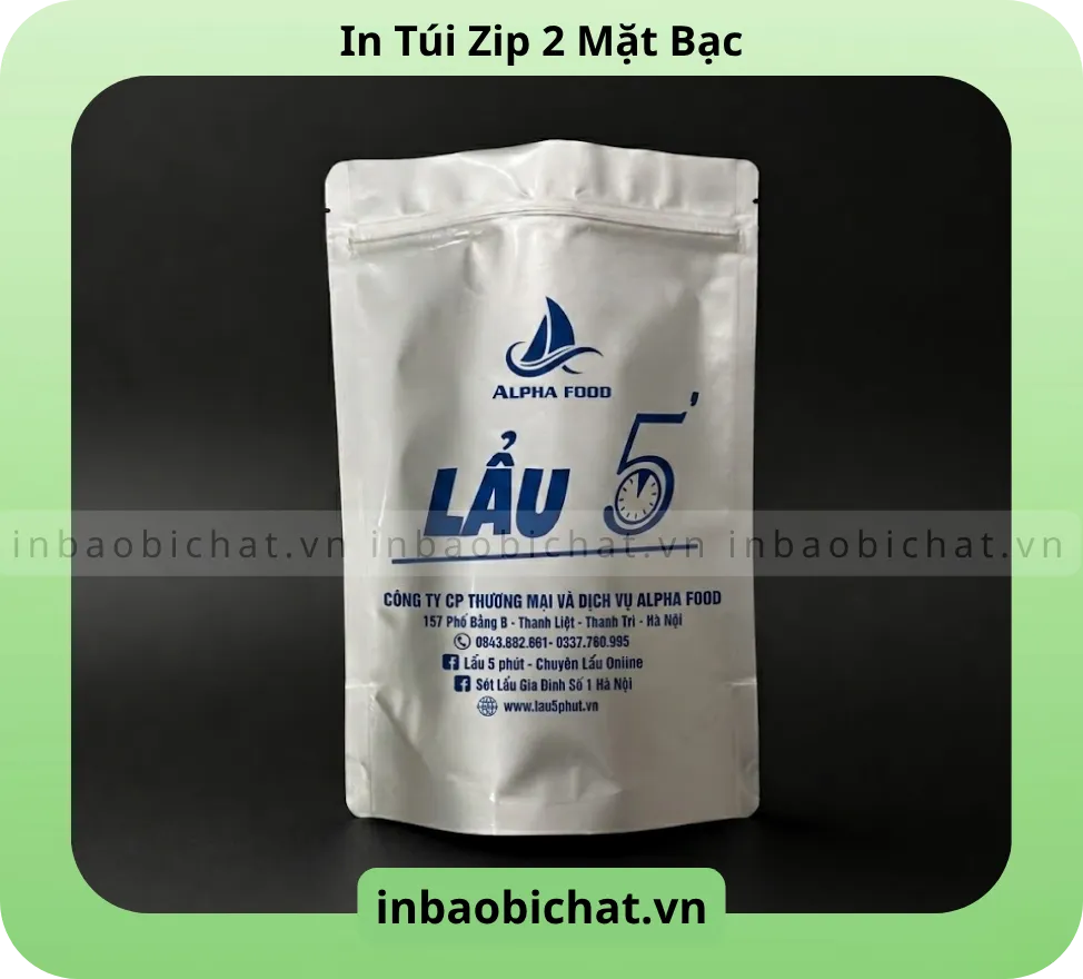 Túi zip 2 mặt bạc - In 1 màu 1 mặt