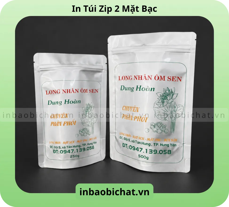 Túi zip 2 mặt bạc - In 3 màu 1 mặt