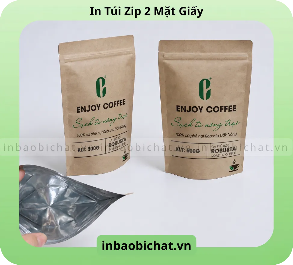 Túi zip 2 mặt giấy được ưa chuộng đóng gói sản phẩm cà phê, sản phẩm sấy, bột rau củ