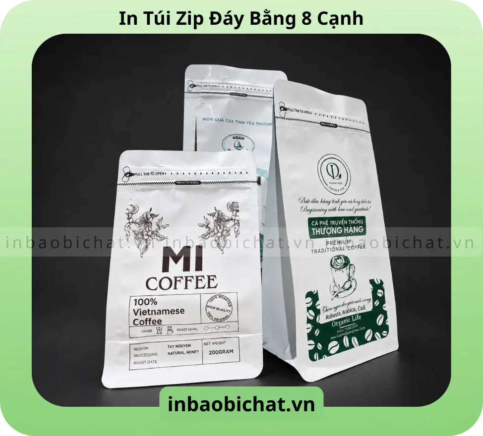 Túi zip 8 cạnh - Chuyên dùng đóng gói cà phê, cacao, bột thuỷ sản