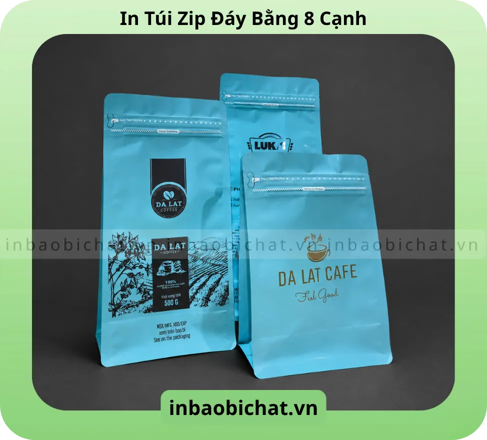Túi zip 8 cạnh màu xanh ngọc - In 1 màu 1 mặt
