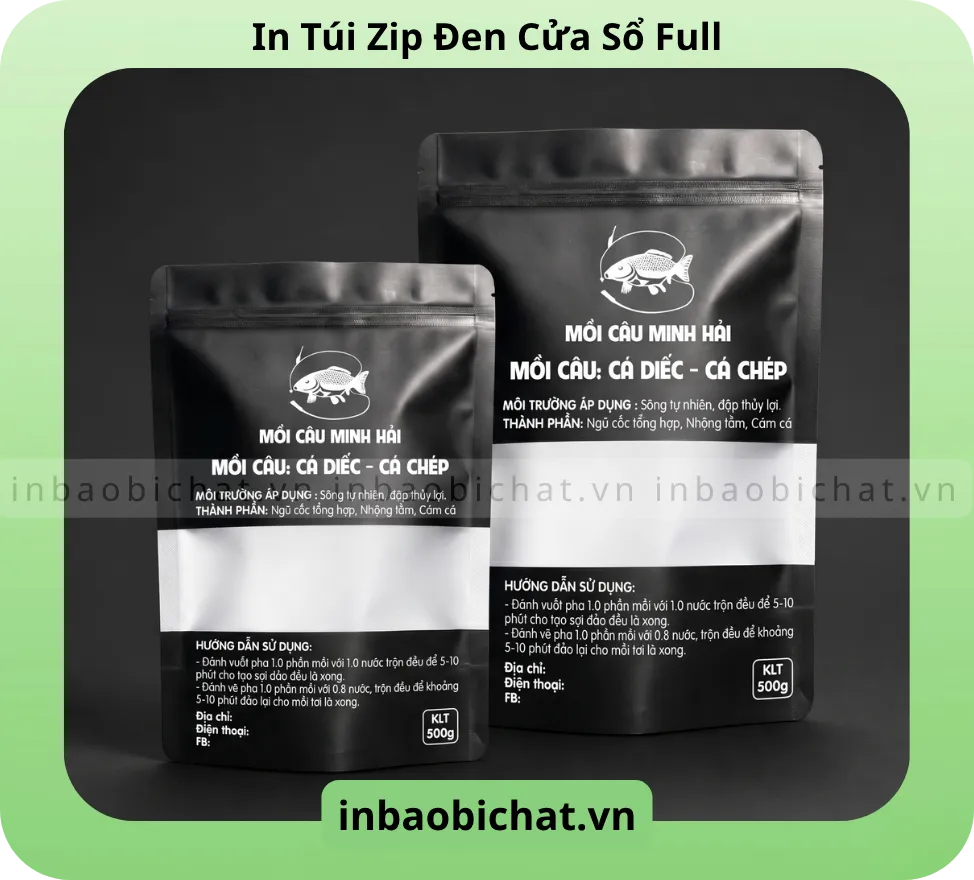 Túi zip màu đen có cửa sổ - In logo 1 màu - 1 mặt