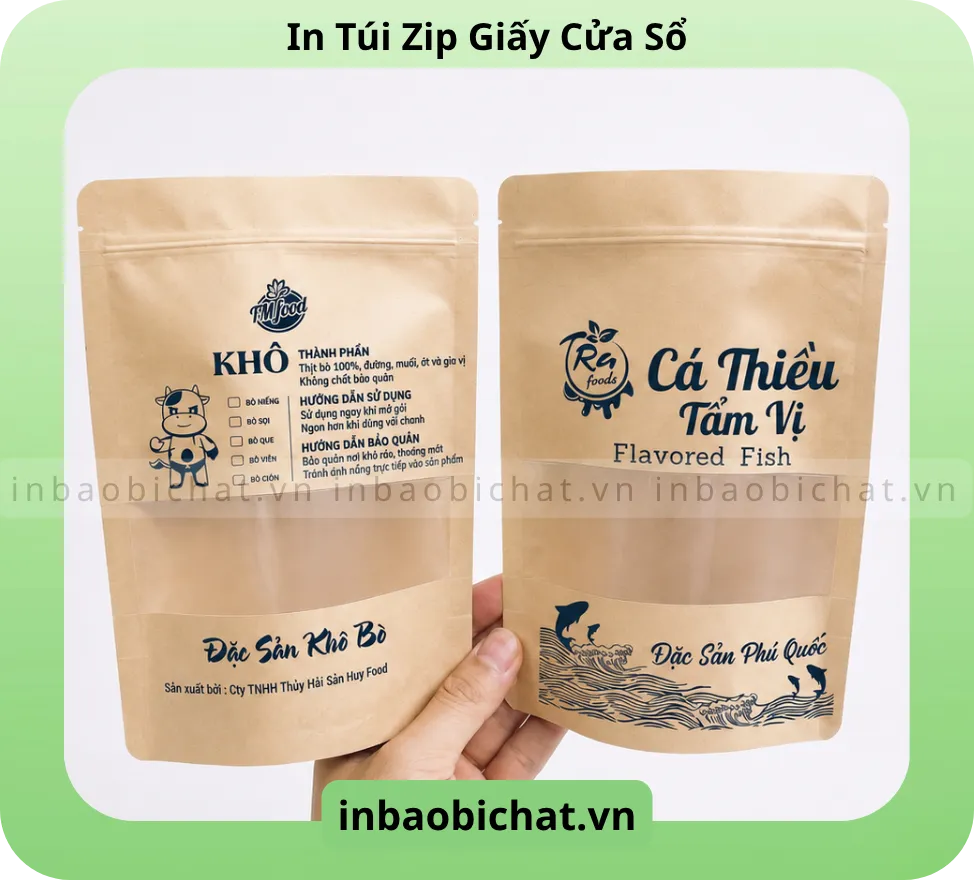 Thiết kế in 1 màu 1 mặt trên túi zip giấy cửa full