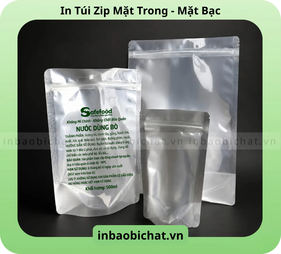 Túi zip mặt trong - mặt bạc - Nội dung in 1 màu xanh
