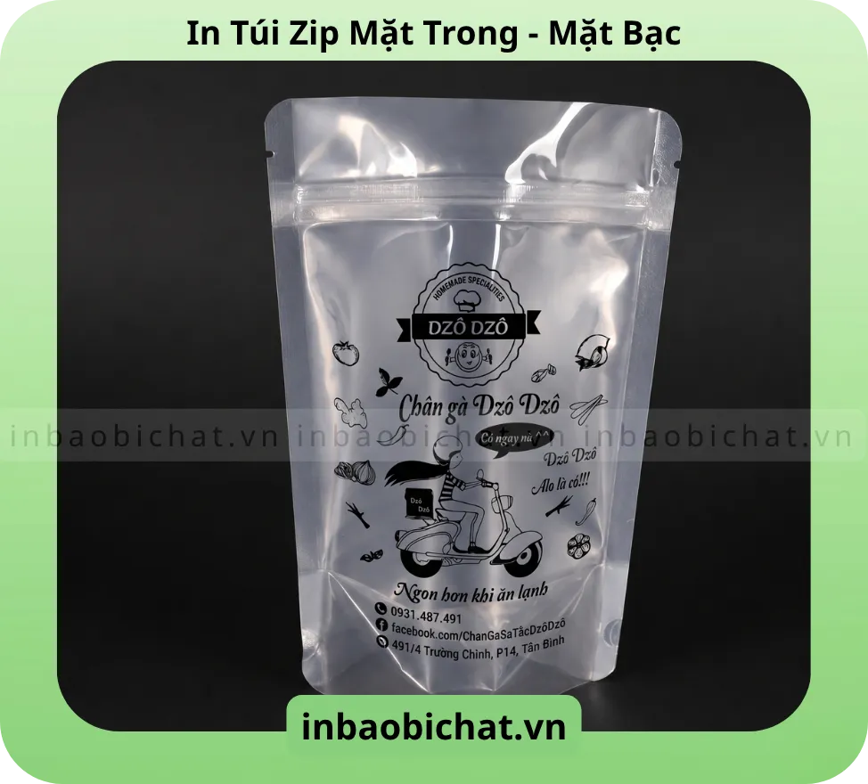 Túi zip mặt trong - mặt bạc - In logo thương hiệu theo yêu cầu