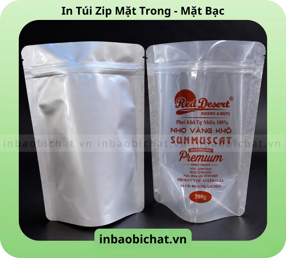 Hỗ trợ miễn phí thiết kế khi đặt in túi zip bạc đáy đứng