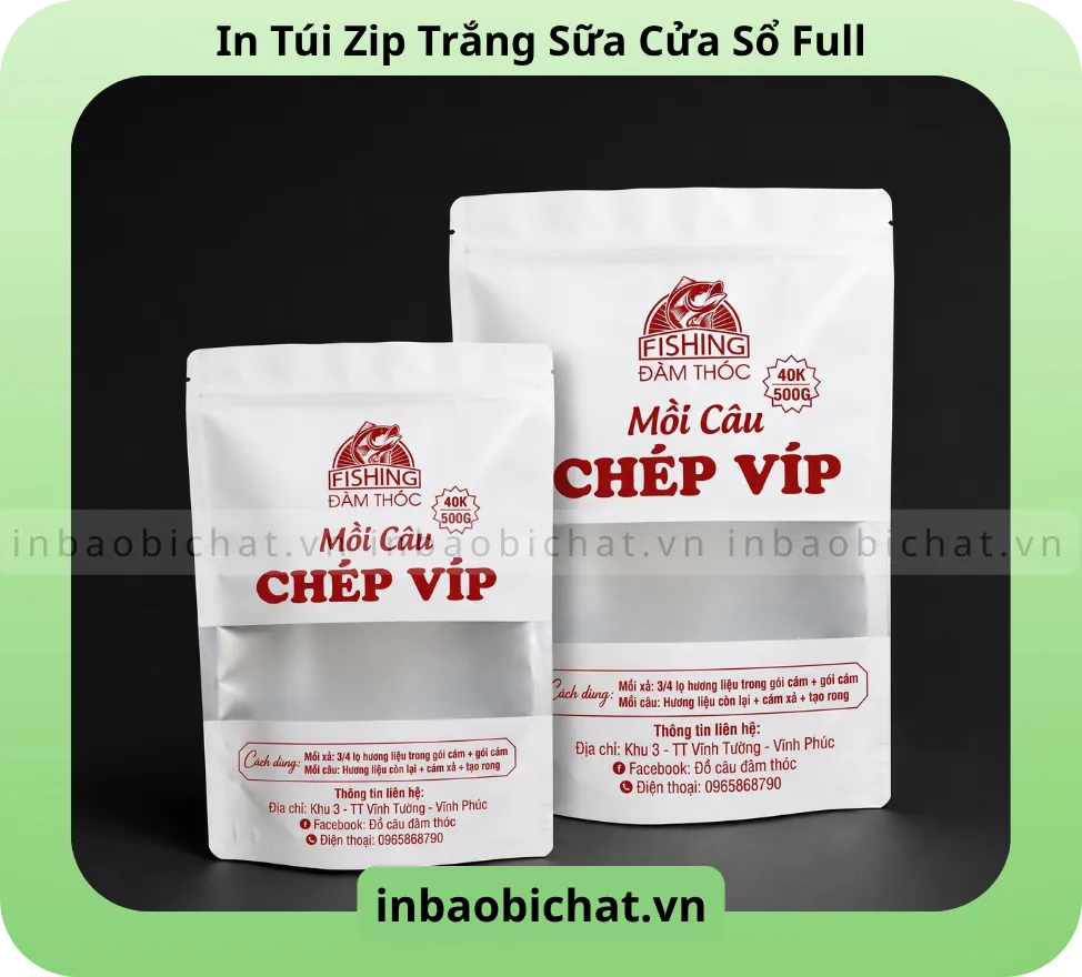Túi zip màu trắng có cửa sổ - In logo 1 màu - 1 mặt