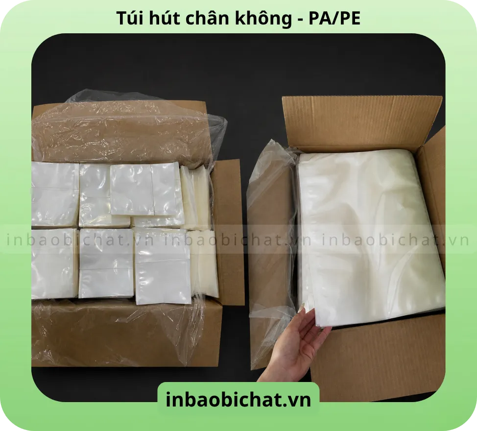 Quy cách đóng gói túi hút chân không (Túi PA) 25kg/kích thước/thùng