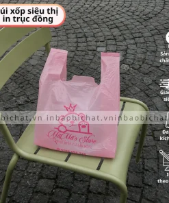 in túi xốp siêu thị màu hồng cho cửa hàng quần áo phụ kiện thời trang - in túi xốp siêu thị theo yêu cầu
