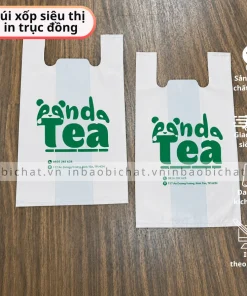in túi xốp siêu thị theo logo thương hiệu theo yêu cầu cho chuỗi trà sữa, trà cà phê đẹp giá rẻ