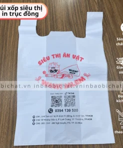 in túi xốp siêu thị trắng sữa cho siêu thị mini, in túi siêu thị cho siêu thị tự chọn, in logo thương hiệu theo yêu cầu