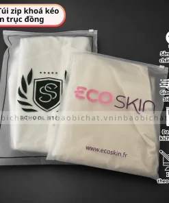 Mẫu túi zip khóa kéo lụa mờ in trục đồng in logo thương hiệu, phù hợp đóng gói quần áo, mỹ phẩm và các sản phẩm thời trang