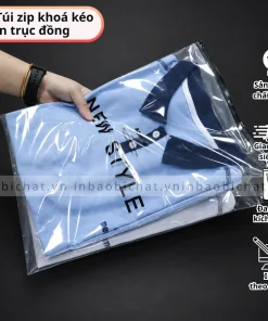 Túi zip khóa kéo in trục đồng trong, phù hợp đóng gói áo sơ mi và các sản phẩm thời trang cần trưng bày đẹp mắt, nổi bật sản phẩm