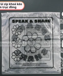 Túi zip khóa kéo PE trong in trục đồng theo yêu cầu, tạo điểm nhấn riêng cho bao bì và hỗ trợ truyền tải thông tin sản phẩm rõ ràng