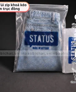 Túi zip khóa kéo in trục đồng với thiết kế trong suốt, tiện lợi, phù hợp đóng gói quần áo và nhiều sản phẩm bán lẻ