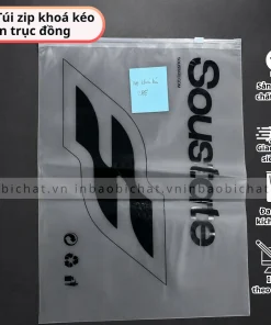 Mẫu túi zip khóa kéo lụa mờ in trục đồng, in logo kích thước lớn, phù hợp đóng gói quần áo và sản phẩm thời trang