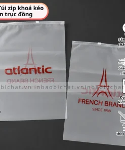 Mẫu túi zip khóa kéo HD mờ in trục đồng bề mặt mờ, in logo nổi bật, phù hợp đóng gói quần áo và sản phẩm thời trang