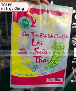 Túi PE đựng gạo 5kg in trục đồng, In túi PE đựng gạo, Túi PE đựng thực phẩm khô, in túi pe theo yêu cầu, TÚI PE MIỆNG BẰNG IN, túi pe trong suốt in ấn